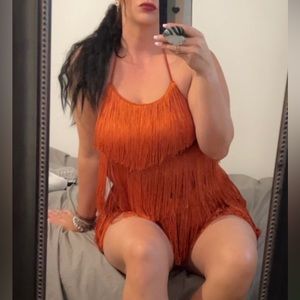 Fringe Burnt Orange Backless Romper